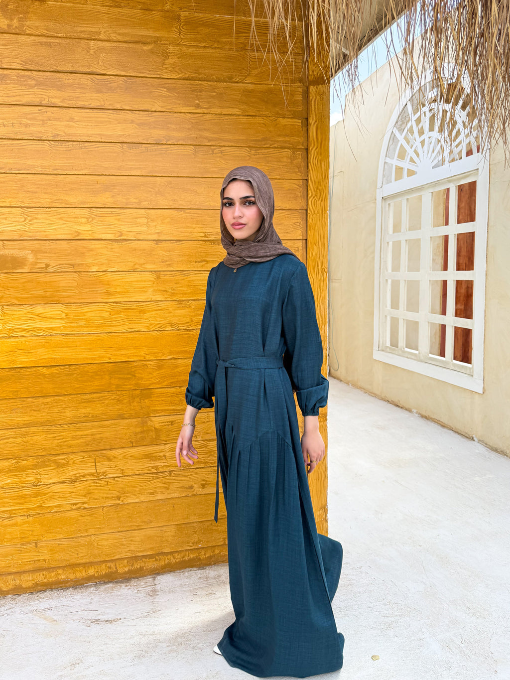 Flow Belted  Dress Dark TealC601