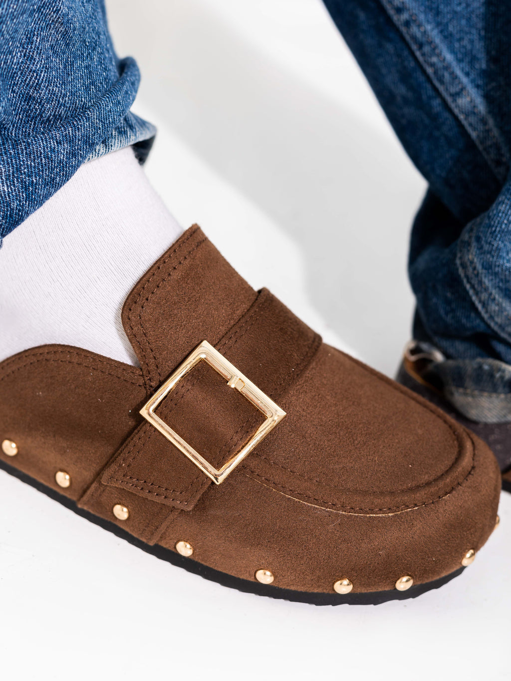 Brown Studded Mules