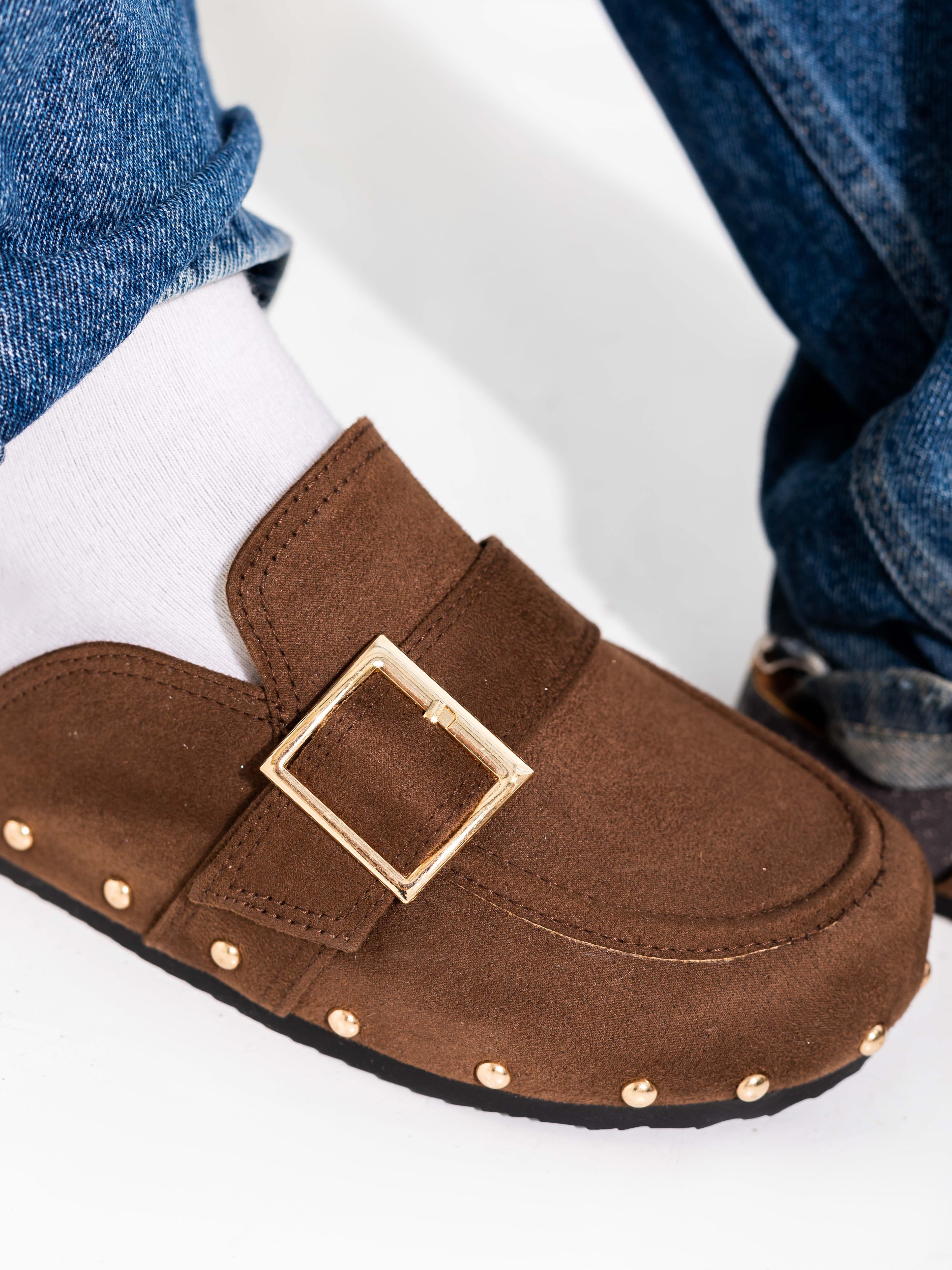 Brown Studded Mules