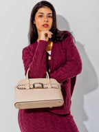 Beige Studded Buckle Bag