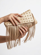 Gold Studded Fringe Clutch