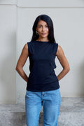 Essential Cotton Sleeveless Double Layered Top - Black