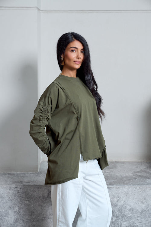 Basic Cotton T-shirt with cruched sleeves