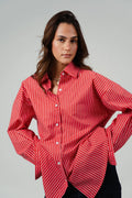 Back Button Striped Poplin Shirt