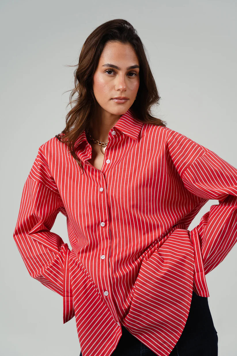 Back Button Striped Poplin Shirt