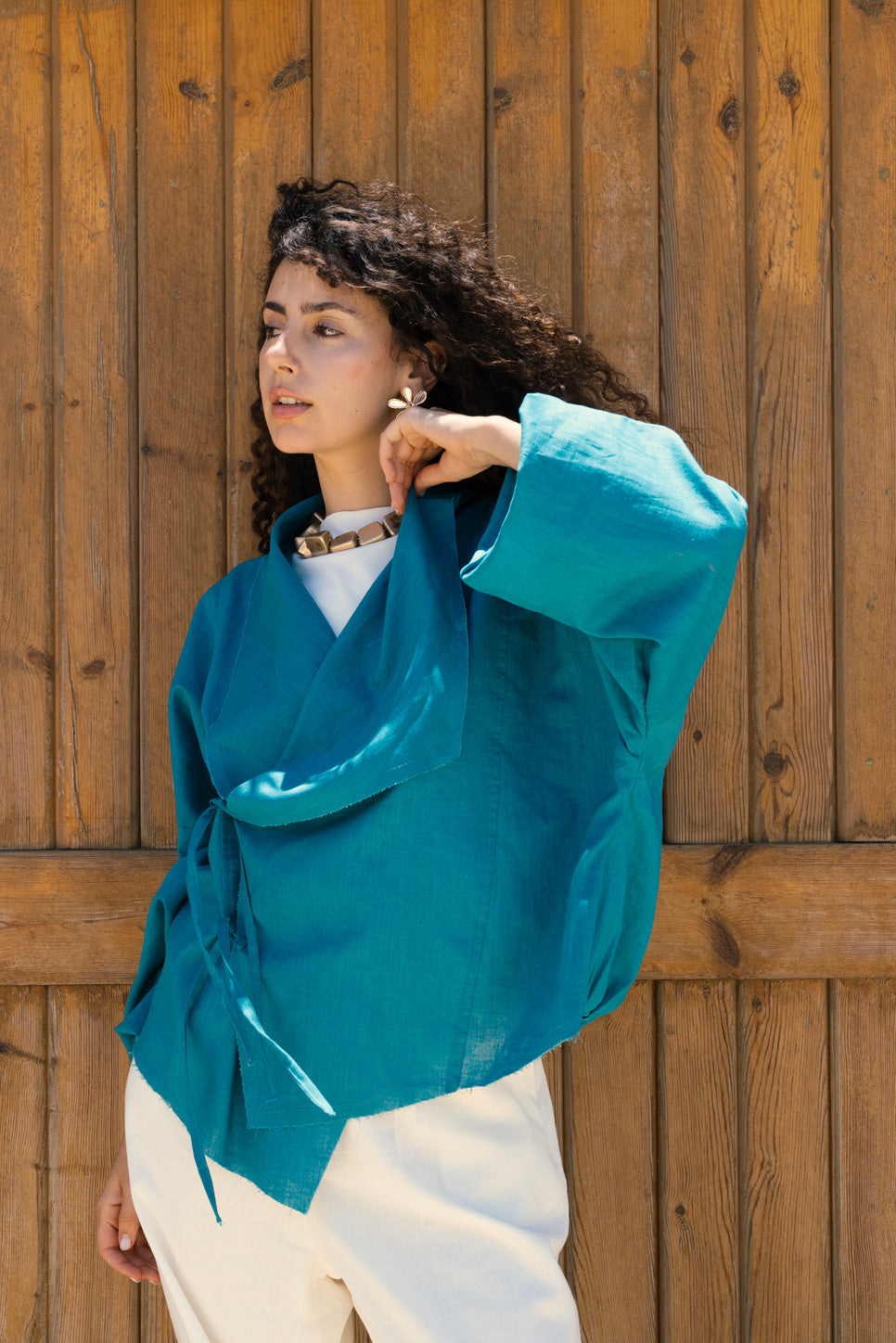 The linen jacket - teal blue