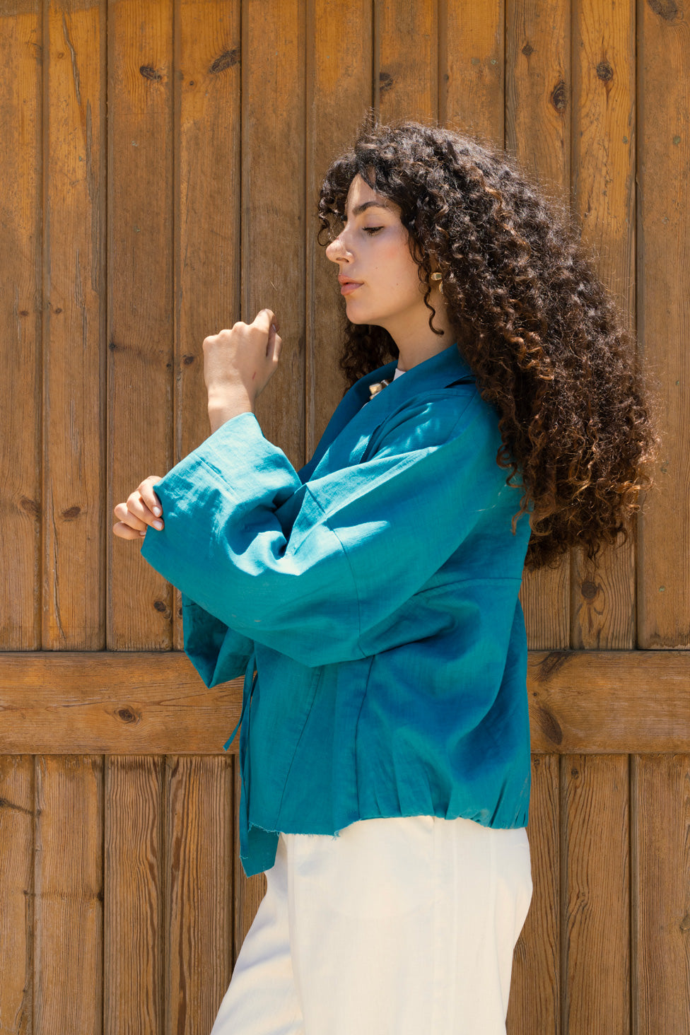 The linen jacket - teal blue