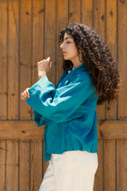 The linen jacket - teal blue