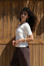 Essential Cotton Half Sleeves Double Layered Top - White