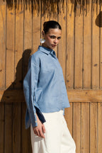 High-low Linen Shirt - Indigo Blue