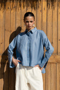 High-low Linen Shirt - Indigo Blue