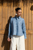 High-low Linen Shirt - Indigo Blue