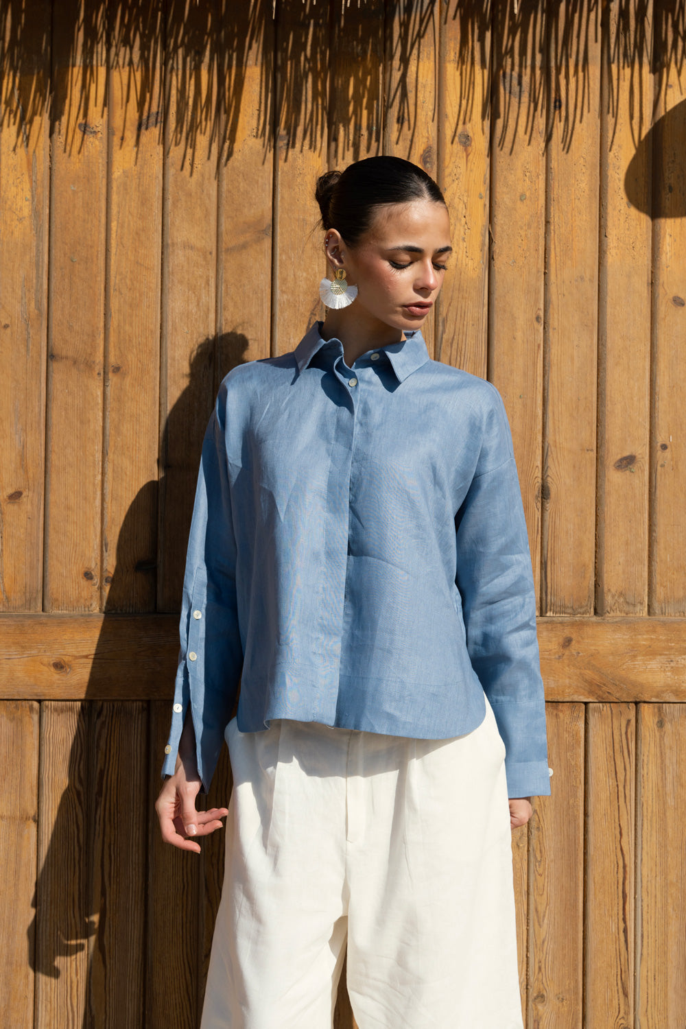 High-low Linen Shirt - Indigo Blue