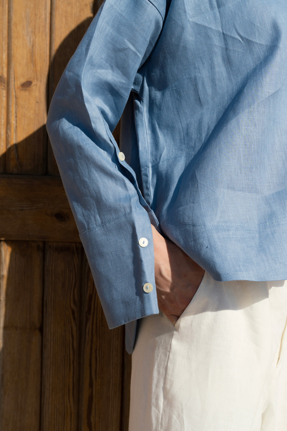 High-low Linen Shirt - Indigo Blue