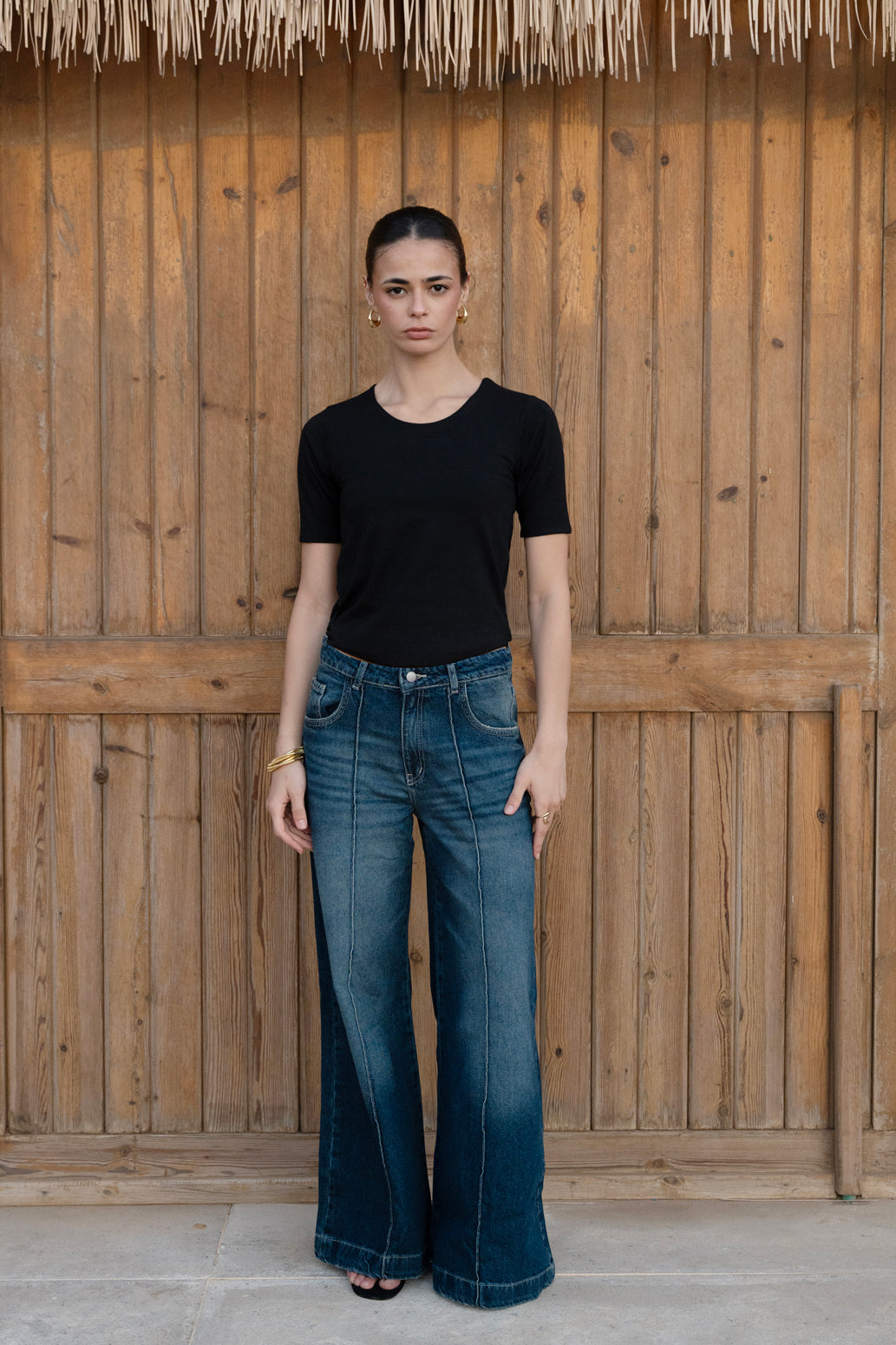 Midrise Wide-leg Jeans - Dark Blue