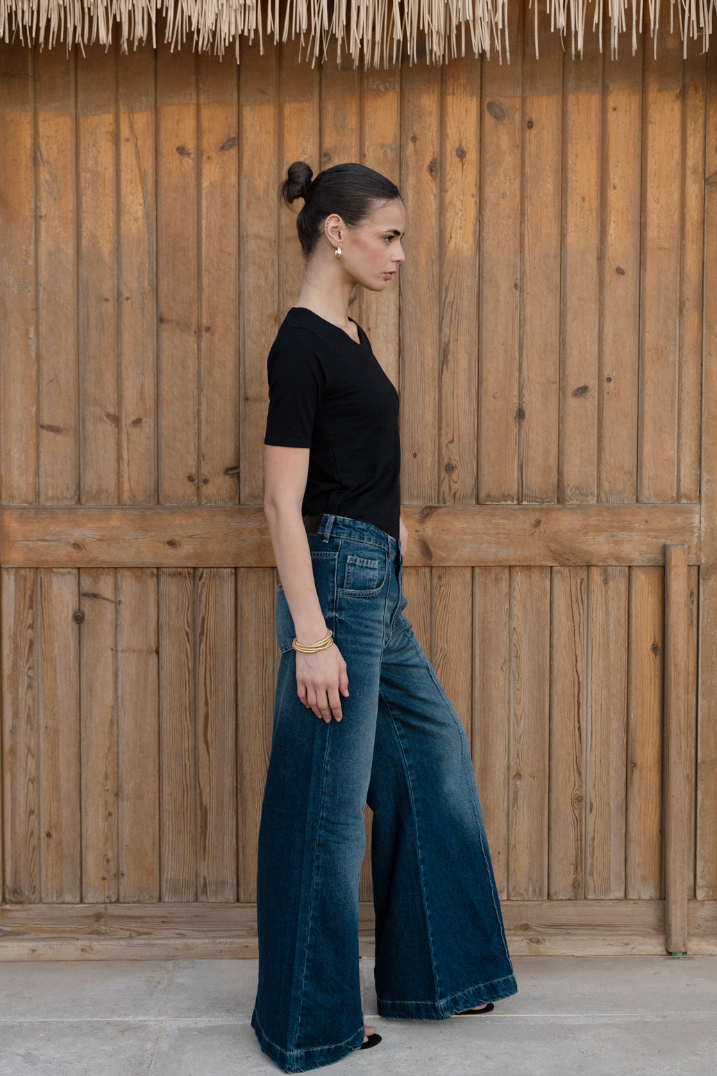 Midrise Wide-leg Jeans - Dark Blue