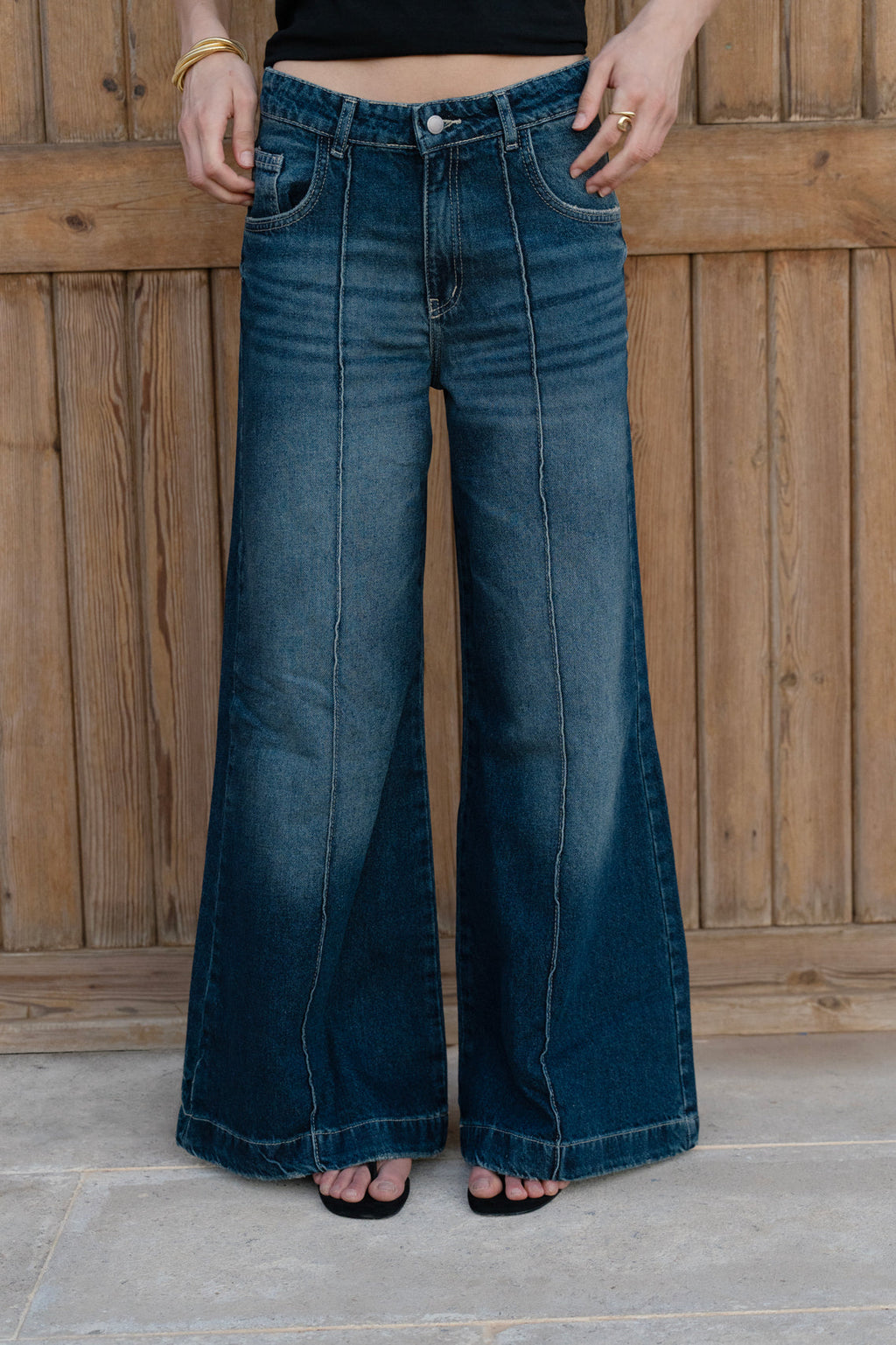 Midrise Wide-leg Jeans - Dark Blue