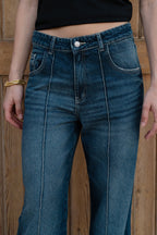 Midrise Wide-leg Jeans - Dark Blue