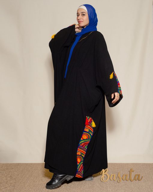 Long Embroidered Velvet Kaftan with Tassels