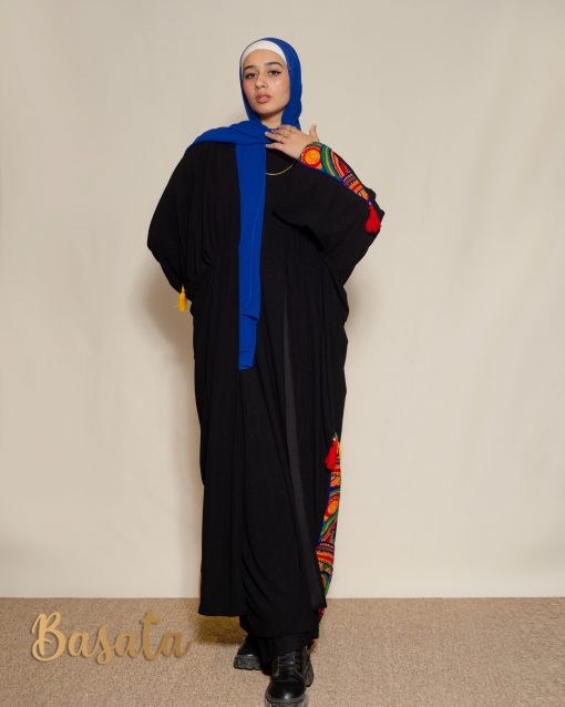 Long Embroidered Velvet Kaftan with Tassels