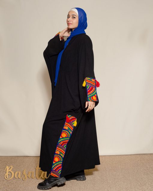 Long Embroidered Velvet Kaftan with Tassels