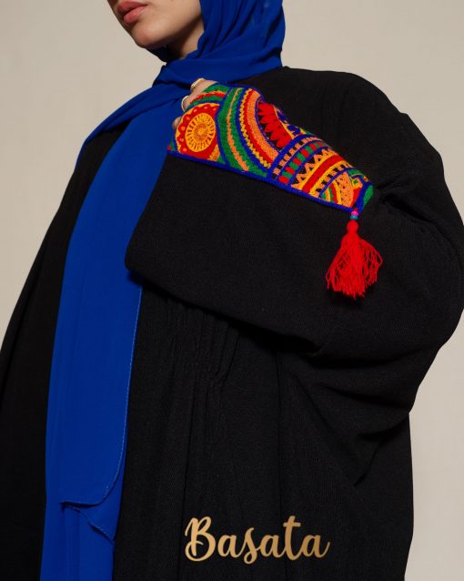 Long Embroidered Velvet Kaftan with Tassels