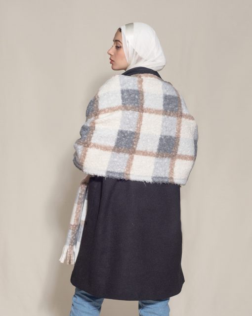 Wool Plaid Knit Shawl