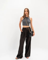 wide Linen Pants - Black