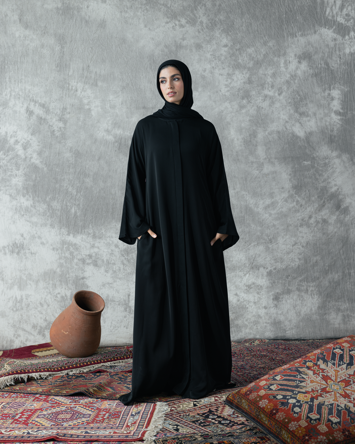 Elegant Silk Abaya with hidden buttons code 800