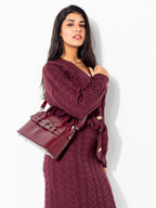 Burgundy Studded Buckle Bag