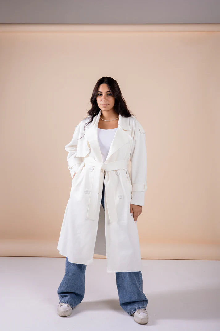 Suede manteau in white