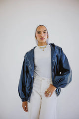 Waterproof jacket in metallic blue