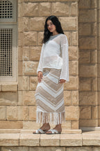 Fringed Crochet Skirt / Beige