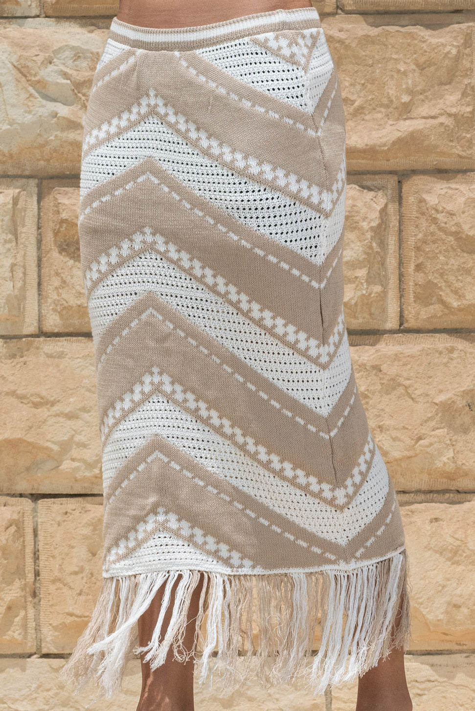 Fringed Crochet Skirt / Beige