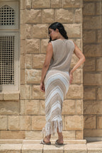Fringed Crochet Skirt / Beige