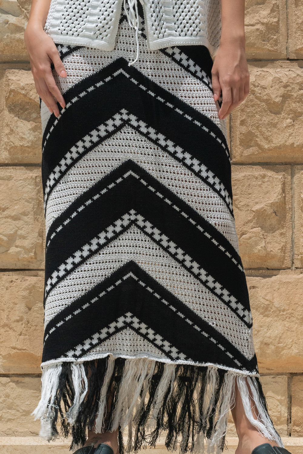 Fringed Crochet Skirt / Black