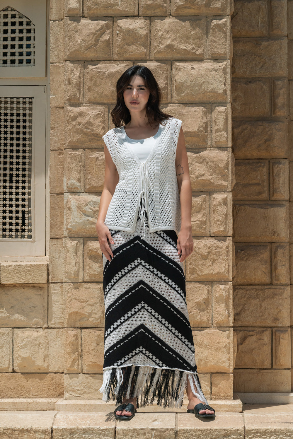 Fringed Crochet Skirt / Black