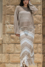 Fringed Crochet Skirt / Beige