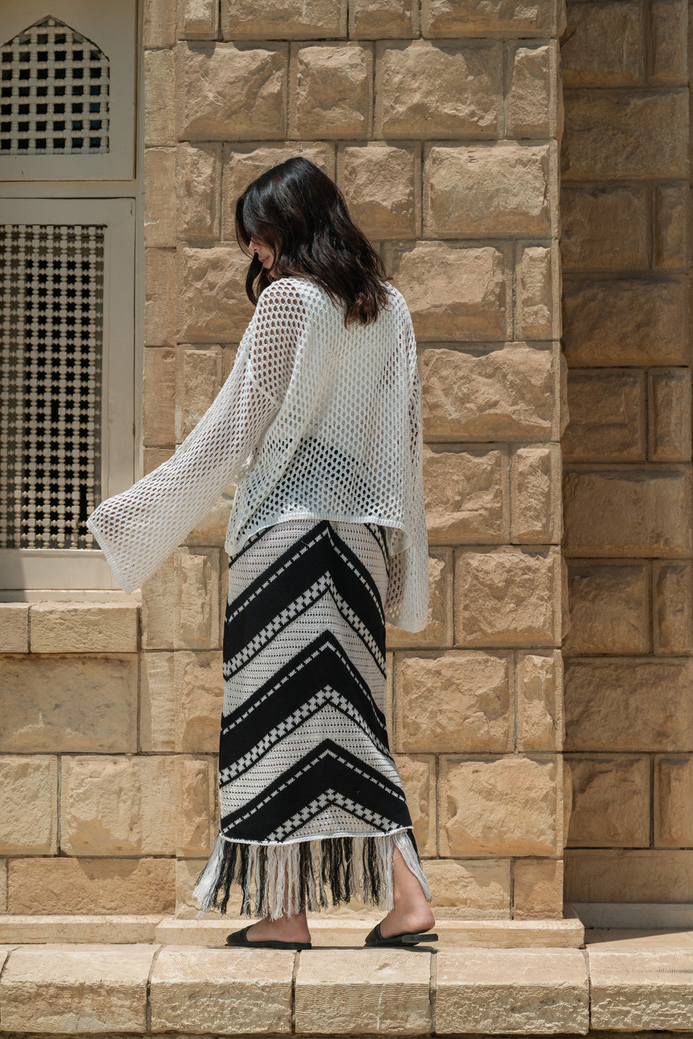 Fringed Crochet Skirt / Black