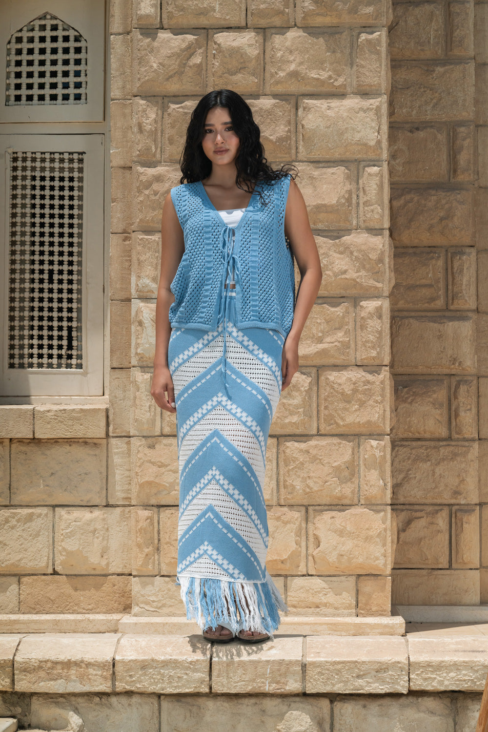 Fringed Crochet Skirt / Baby Blue