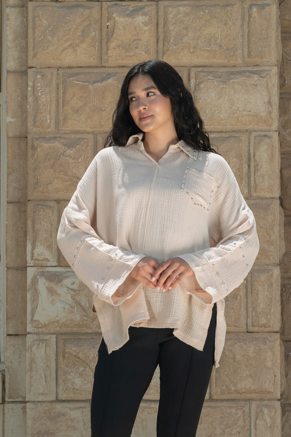 Studs Top - Beige