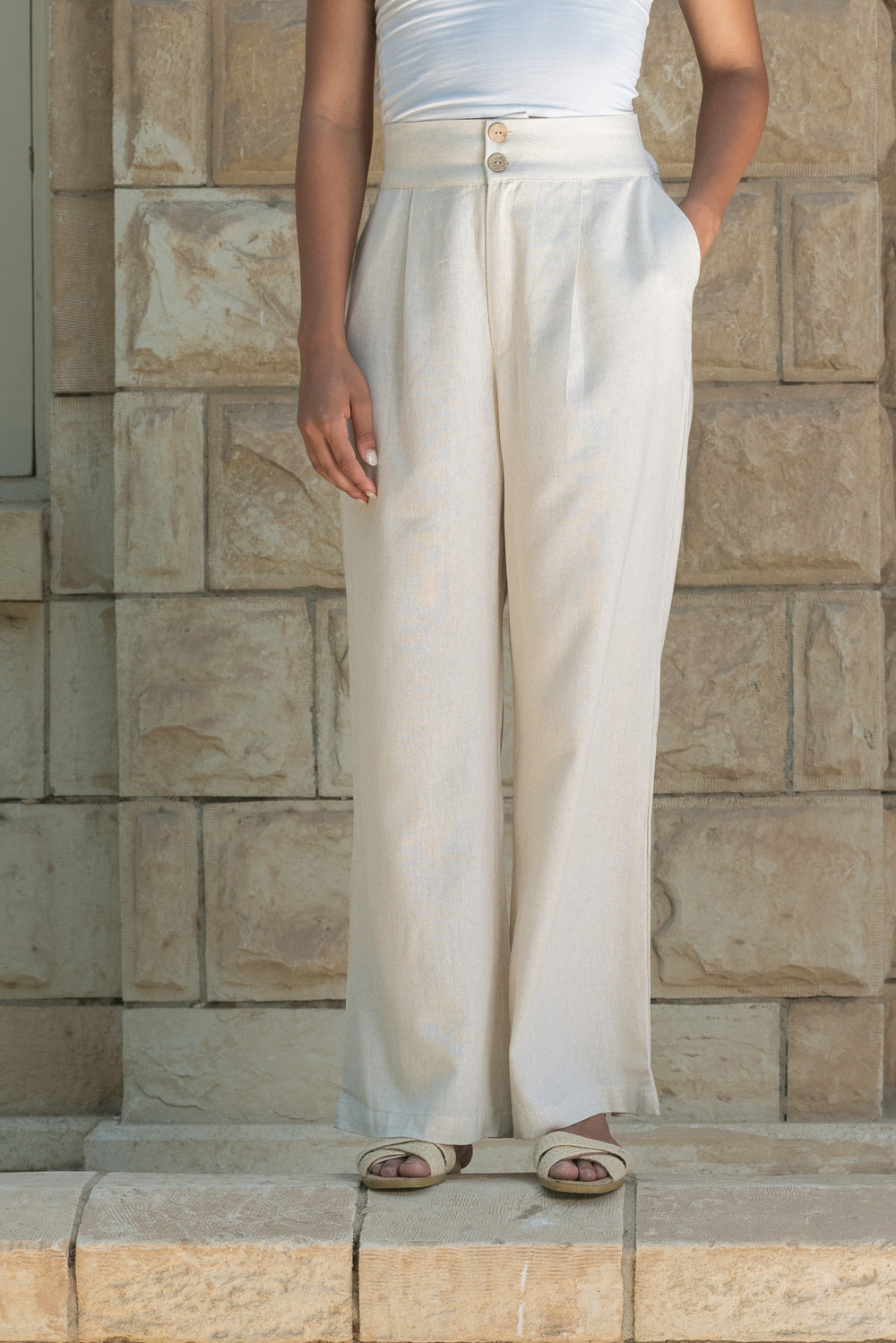 Wide Linen Pants - Off White