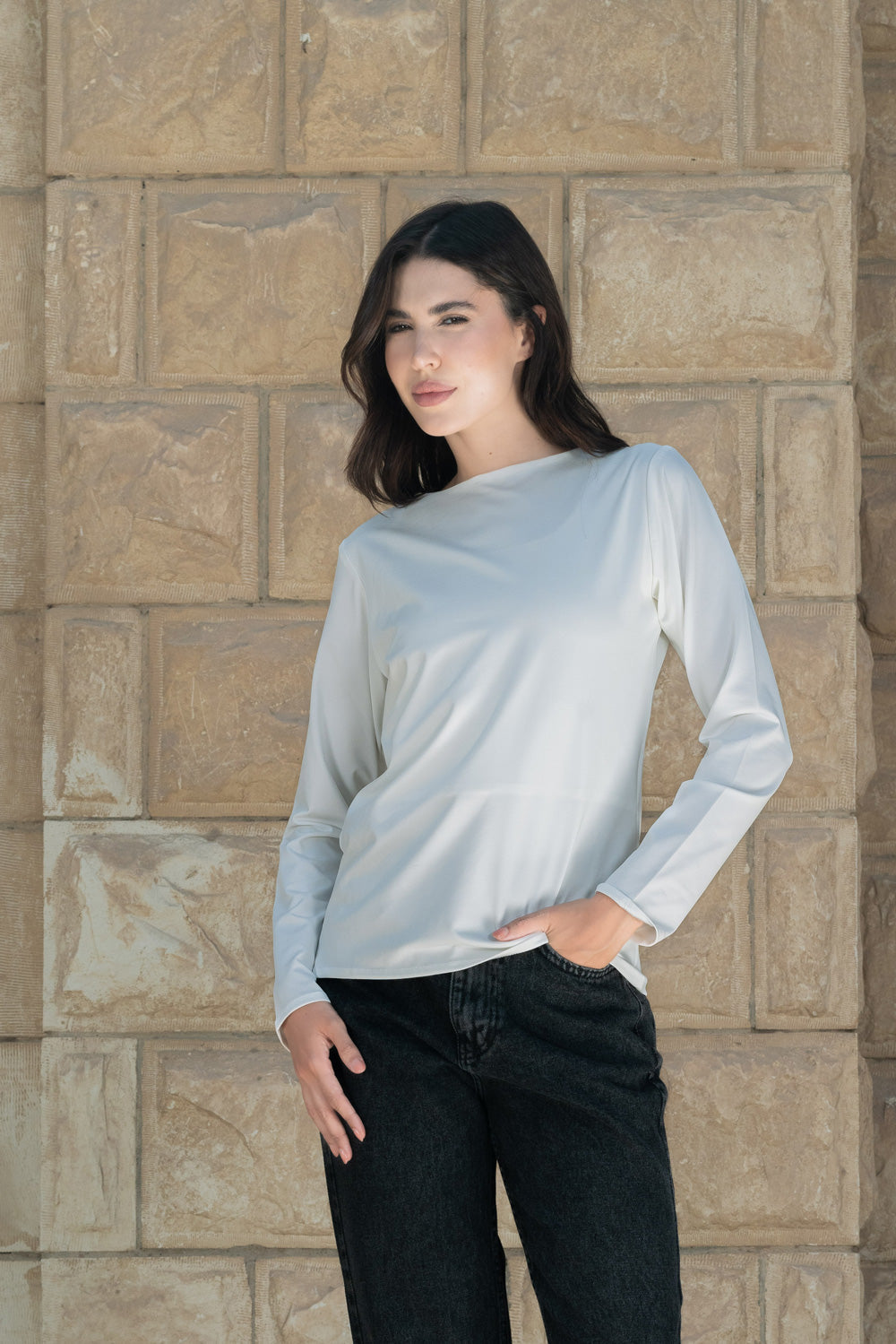 Essential Cotton long Sleeves Double Layered Top - offWhite