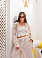 Embroidery Linen Stripe Set