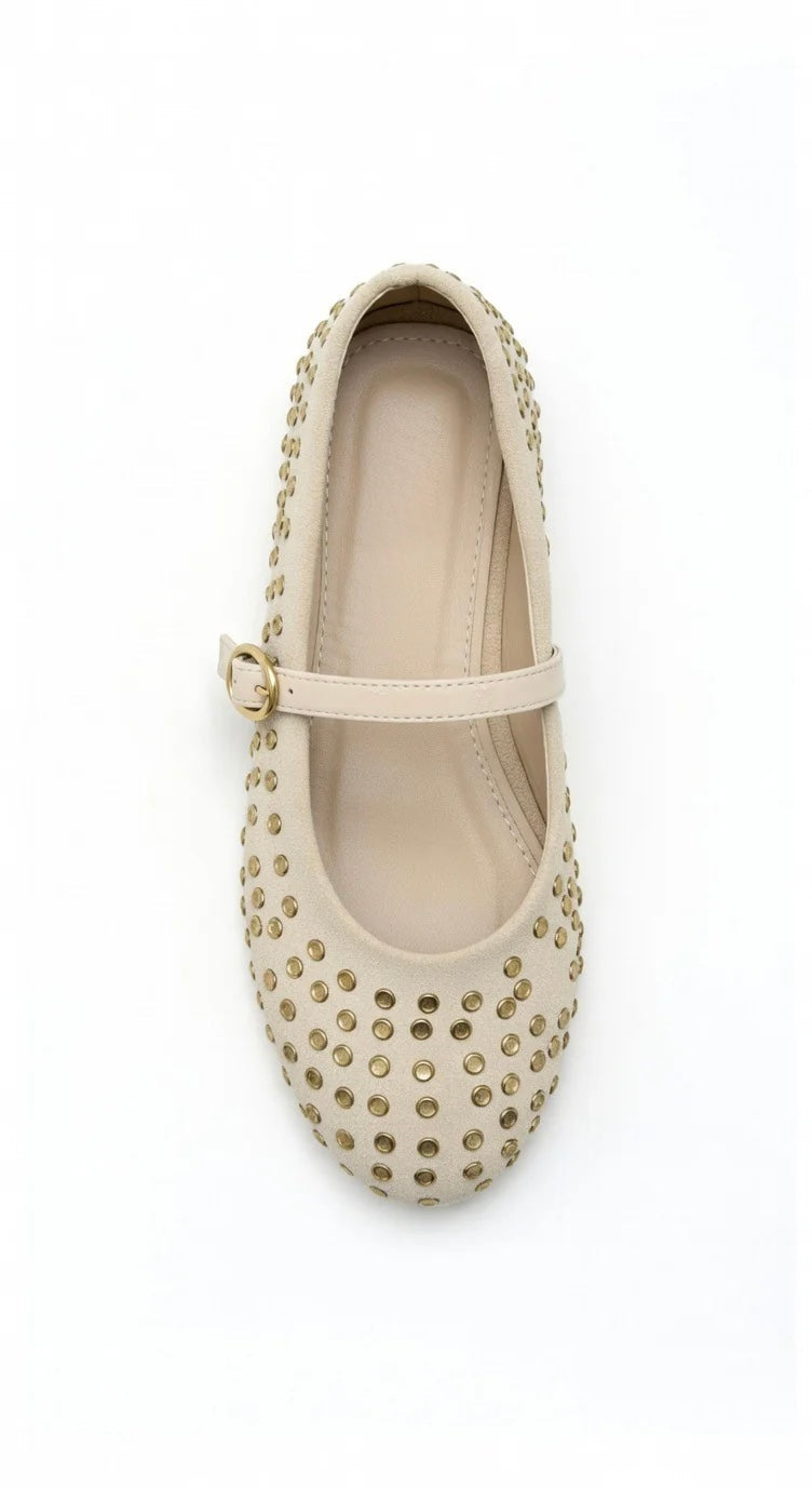 Beige Studded Ballerinas