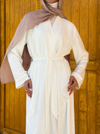 White Drapped Front Abaya C32
