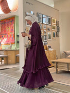 Double Layered Pleated Kaftan/Abaya in Purple