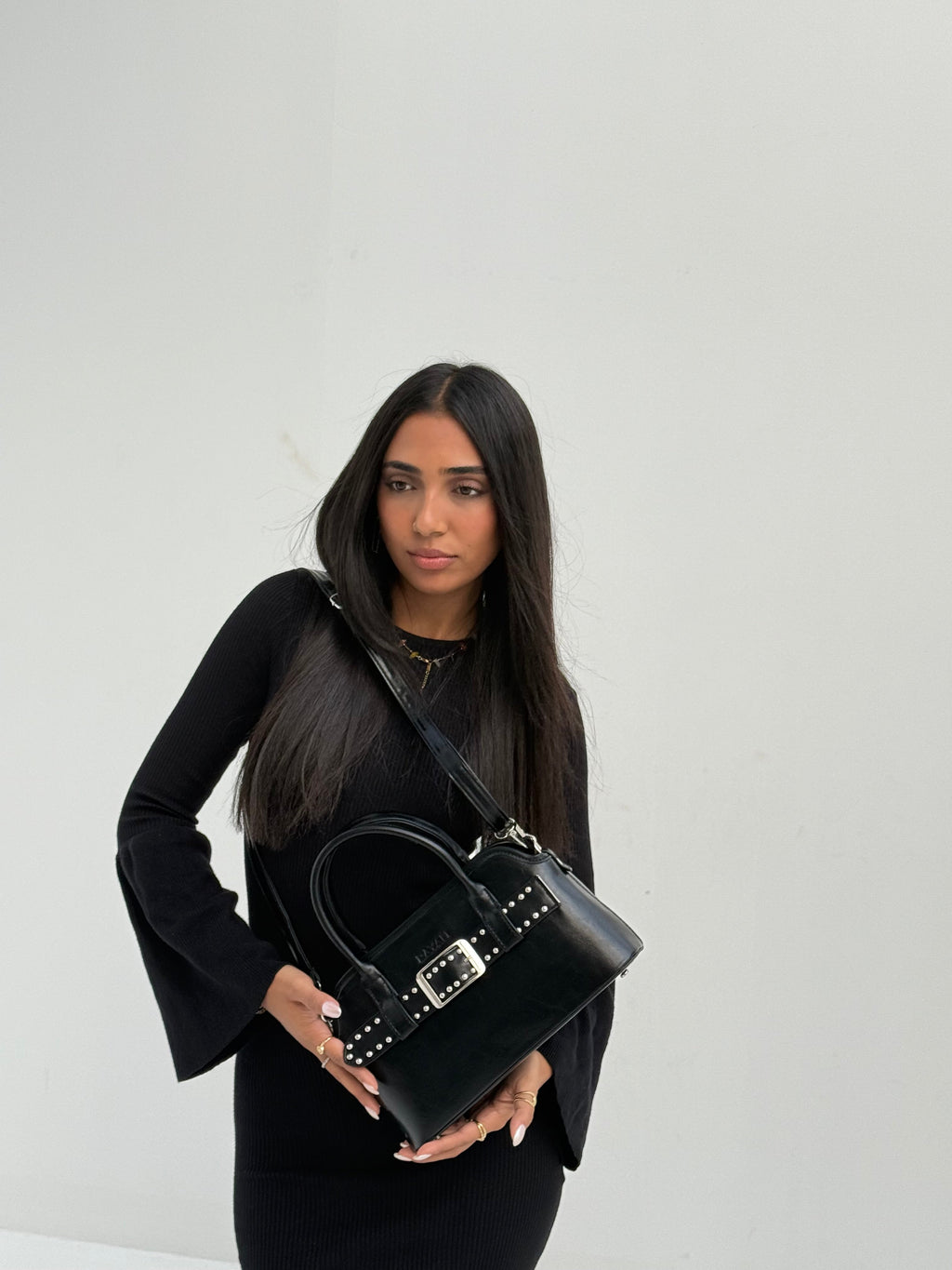 Black Studded Buckle Bag