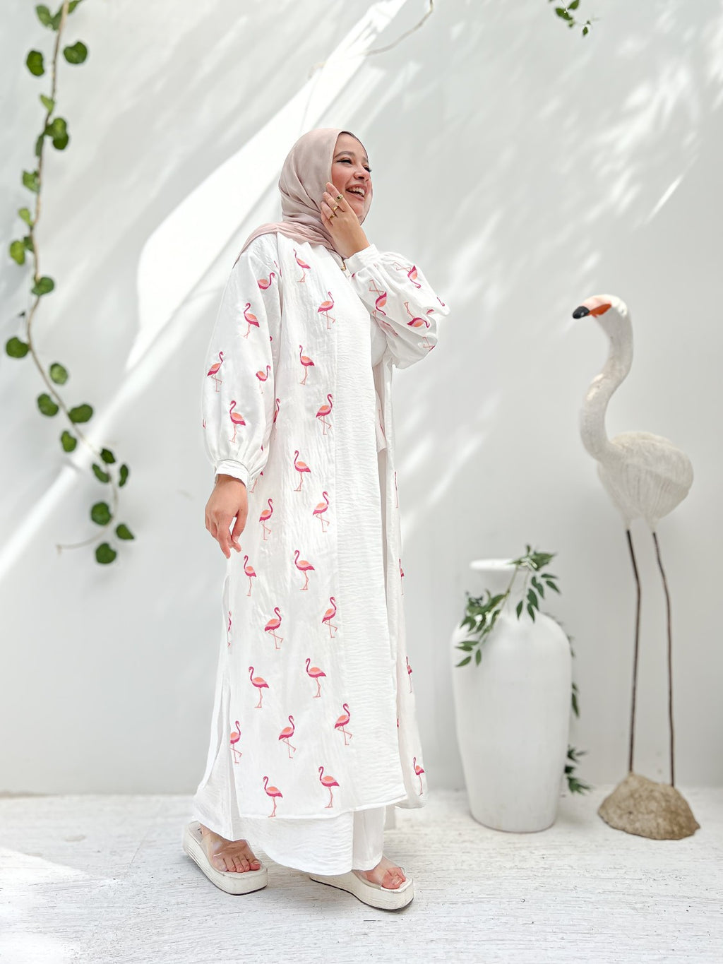 Flamingo Embroidered Kimono