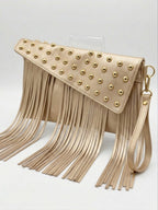 Gold Studded Fringe Clutch